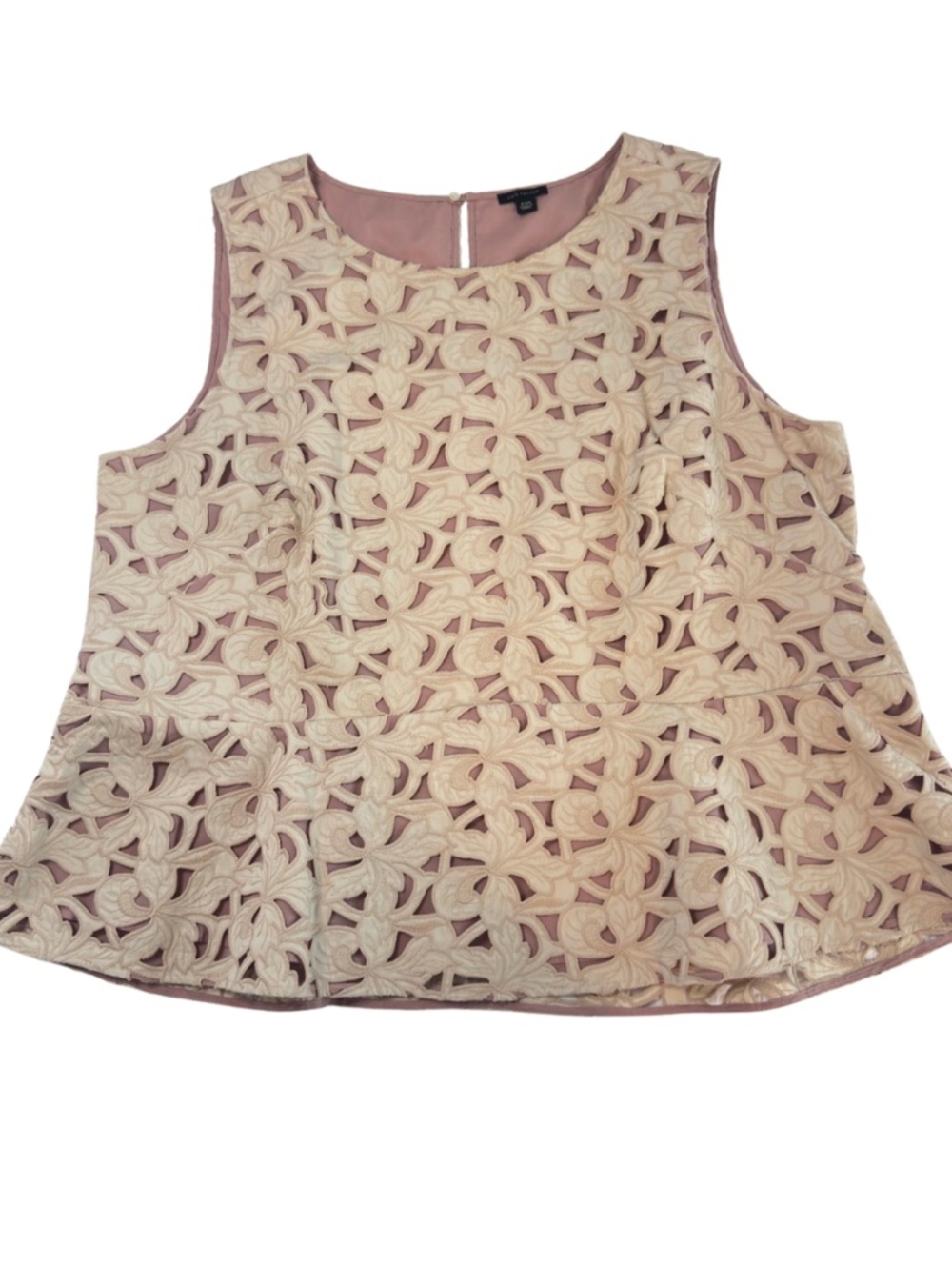 Ann Taylor Taupe Sleeveless Cut Out Floral Peplum Blouse Top XXL Like New